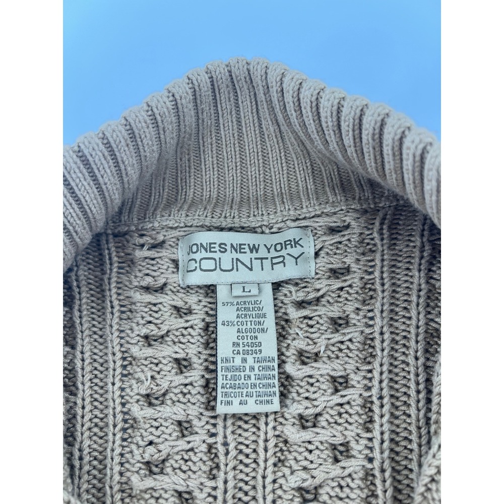 Jones New York Country Cable Knit Full Zip Cardigan Sweater Fisherman Grandpa - Picture 8 of 8